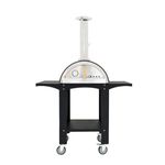 Freestanding Pizza Oven Black Steel Portable Wheels Built in Thermometer Pizza Stone 2 Prep Stations Wood Burning Authentic Stone baked Pizzas BBQ Barbecue Outdoor Cooking FREE Pizza Peel & Rain Cover