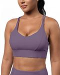 Grace Form Sports Bra for Women Strappy Medium Support Push Up Padded Sports Bra for Running Workout Bra Yoga Bra Purple