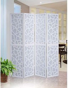 Roundhill Furniture Giyano 4 Panel Screen Room Divider, White