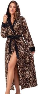 RONGTAI Womens Robes Plush Fleece Hooded Bathrobe Thick Nightgown with Pockets Fluffy Sleepwear (US, Alpha, Small, Regular, Regular, Black Leopard)