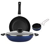 STEREN IMPEX 4 Piece GREBLON Non Stick Aluminum Cookware Set, Gas Stove Compatible (Blue)