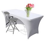 Dololoo Stretchable Tablecloths 4ft for Rectangle Tables with Open Back, Fitted Spandex Rectangular Patio Table Covers, Wedding, Party, Kitchen, Beauty Event Decoration (White, 1 Pack-4ft)