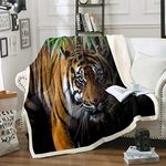 Tiger Throw Blanket Wild Animal Theme Pattern Blanket for Kids Boys Teens Safari Print Fleece Blankets Wildlife Style Blankets and Throws for Crib Couch Bed Sofa Fuzzy Blanket Double 60"x79" Black