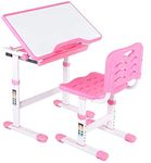 TARKAN Height Adjustable Kids Desk & Chair Set | Children Study Table with Storage Workstation for 3-15 Years Old (Pink)