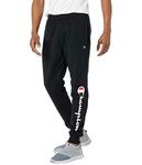 Champion Powerblend, Men’s Fleece Joggers, Cotton Sweatpants (Reg. Or Big & Tall), Black Script, Large