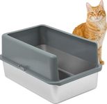 iPrimio Enclosed Sides Stainless Steel XL Cat Litter Box - Extra Large High-Sided Litterbox for Big Cats - Never Absorbs Odor, Stains, or Rusts - Easy Cleaning Cat Litter Tray (1 Pan with Enclosure)