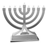 Mini Electric Menorah LED Battery or USB Powered - Push Button Multi Light Settings - Hanukkah Battery Operated Minorah Small Menorahs for Office Car Home Chanukah Decorations By Zion Judaica (Silver)