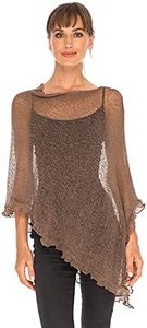 SHU-SHI Womens Sheer Poncho Shrug Lightweight Knit Ruffle Pullover Sweater Top (One Size, Mint)