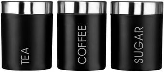 Premier Housewares Liberty Tea, Coffee and Sugar Canisters - Set of 3, Black