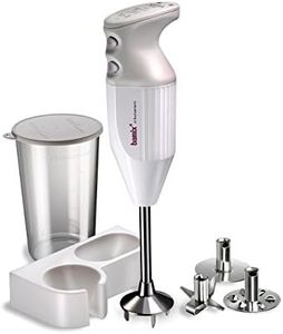 Bamix Mono Stick Blender 140W, 2 Speed, 20cm Immersion Hand Blender with 3X Blade Attachments, 600ml Beaker & Wall Bracket, White