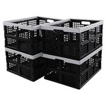 Afromy 4-Pack 30 L Plastic Folding Crate, Collapsible Storage Crates Basket, Storage Milk Crates, Black