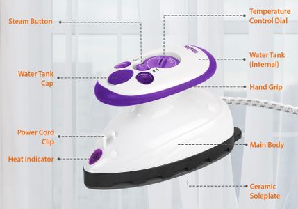 ANSIO Mini Travel Steam Iron – Compact, Purple
