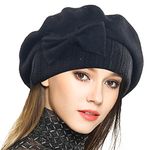 Lady Wool French Beret Angola Knit Beanie Skull Cap Winter Hats (Bow-Black)