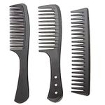 DAZISEN 3 Pieces Combs Set - Black Wide Toothed Comb Hairdressing Combs Heat Resistant Anti-static Detangling Hair Comb Cutting Combs