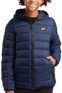 Reebok Boys Winter Coat - Lightweight Insulated Puffer Jacket - Wind & Water Resistant Quilted Hooded Winter Jacket for Boys, Size 14-16, Navy