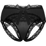 CITUYER Women Sexy Lace Panties Underwear with Cute Bow Midnight Lingerie Briefs （Black-XXL）