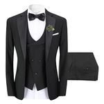 Sliktaa Mens 3 Pieces Suit One Button Slim Fit Formal Wedding Dinner Suit Blazer Waistcoat and Trousers Multicolour, Black, XL