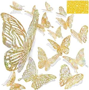 60 Pcs 3D Iridescent Gold Butterfly Decorations,Sequined Gold Room Decor with Set 5 Style Decorative Paper Butterfly for Party Birthday Baby Shower Decorations Wedding Decor DIY Gift((Sequined Gold)