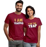 Wear Your Opinion Couple T-Shirt for Couple| Anniversary Cotton Unisex T-Shirt| Husband Wife Printed T-Shirt | Valentine T-Shirt (Design: Trapped,M/XXL-W/XXL,Maroon)