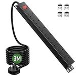 Surge Protected Extension Lead 3M, HANNELORE 7 Way Power Strip with Switch, Power Distribution Unit PDU Rack Mount Power Strip, 13Amp Multi Plug Extension Sockets for Home, Office and Industrial Use