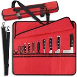 QIQU Red Chef Knife Bag With 20 Slots Cutlery Knives Holders Protectors, Home Kitchen Travel Cooking Tools, Portable Canvas Knife Roll Storage Bag Chef Case for Camping or Working