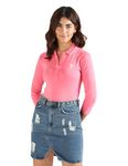 U.S. POLO ASSN. Women's Tipped Collar Solid Polo Shirt (UWSS24PTS074_Pink_S)