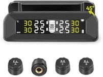 TPMS Tyre Pressure Monitoring System, Solar/USB Charging Wireless Tyre Pressure Monitor, Adjustable Universial Car Tire Pressure Monitor System with 4 External Sensors 6 Alarm Modes 0-3 Bar 43Psi