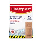 Elastoplast Extra Tough Waterproof Adhesive Bandages, 50 Strips, Beige | Flexible Fabric | Durable Protection Super Strong Adhesion for Extra Strong Sticking Power