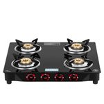 Cello Regal Premium Brass Gas Open Cooktop, Better Heat Distribution, Toughened Glass, Heavy Duty Burners, Isi Certified, Slick Control Knobs, 1 Year Manufacturer's Warranty (4 Burner)