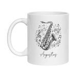 Personalized Name Saxophone Pencil Coffee Mug, Custom Coffee Cup Gifts for Saxophonist Saxophone Lovers, Saxophone Player Ceramic Mug Cup Gifts, Alto Saxophone Instrument Travel Mugs 11 Oz 15 Oz