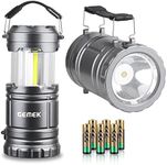 GEMEK 2 x LED Camping Lantern Battery Powered Flashlights Portable 2-in-1 Collapsible COB Lantern Lights for Camping, Car, Shop, Attic, Garage, 6 AA Batteries Included (Gray)