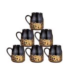 MITHILA HANDICRAFTS Black Ceramic Tea Cups Set of 6 for Coffee/Hot & Cold/Tea Cup | Ideal Gifts for Birthday, Anniversary, Family & Friend Diwali - (Black Printed Design) (Size - 150 ml)