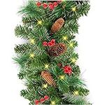 Best Choice Products 9ft Pre-Lit Holiday Pre-Decorated Christmas Garland for Stairs, Fireplace, Decoration w/PVC Tips, 50 Lights, Pine Cones, Berries - Unflocked