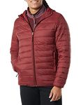 Amazon Essentials Men's Lightweight Water-Resistant Packable Hooded Puffer Jacket, Dark Red, Large