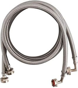 Eastman Washing Machine Connector, Pack of 2, 3/4 Inch FHT Connection, 90 Degree Elbow, 6 Foot Braided Stainless Steel Washing Machine Hoses, 41066