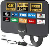 TV Aerial Indoor 250+ Miles Long Range, 4K Digital TV Aerial for Freeview TV,TV Antenna with Signal Booster and 5M Cable -for Local Channels