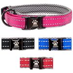 Elite Paws® UK: Premium Metal Buckle Dog Collar, Strong, Safe, Padded, Comfortable, Reflective, Adjustable, Secure Fit with Metal Lead Attachment, Puppy Walking/Training Product (45cm-50cm, Pink/Grey)