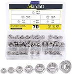 Mardatt 70pcs 6 Sizes SAE 304 Stainless Steel Serrated Hex Flange Nut Assortment Kit 1/4-20 5/16-18 3/8-16 10-24 8-32 6-32