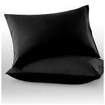 Microfiber Pillow Cases 2 Pack - Plain Dyed Housewife Pillowcases - Black - 74x48