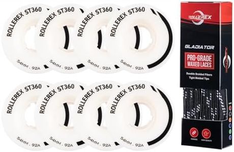 Rollerex ST360 92A Roller Skate Wheels Use for Quad Skate Wheel Replacement (Prime White) Gladiator Waxed Skate Laces (Jet Black, 72")