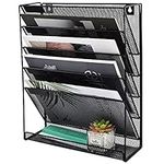 EASEPRES Wall File Holder Organiser Mesh Wall Mounted Magazine Paper Storage Rack, 6 Tier, Black