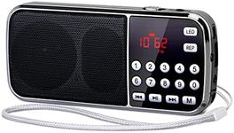 PRUNUS J-189 Radio AM FM,Portable Pocket Radio Small Bluetooth Radio - Dual Speakers Heavy Bass, Rechargeable Battery Radio with LED Flashlight, TF Card Slot USB AUX MP3 Player(Black)