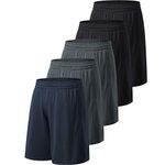 Profectors Men's Athletic Shorts with Pockets and Elastic Waistband Quick Dry Activewear Workout Shorts for Men, 5 Pack Black, Black, Dark Grey, Dark Grey, Navy, X-Large