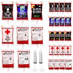 Hifunwu 24 Pack Halloween Blood Bags for Drinks, Halloween Blood IV Bags for Halloween Party Favors Supplies Costumes Props