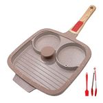 RANXINGST Ceramic Egg Pan with Lid, 10” Nonstick 3 Section Divided Grill Pan with Detachable Handle, Egg Frying Pan Pancake Pan for Breakfast - Brown