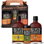 Rufus Teague BBQ Sauce & Rub 3-Piece Gift Set, Saucin' & Rubbin' Tote with Honey Sweet, Touch O' Heat, and Meat Rub, Great Grilling Kit for BBQ Lovers