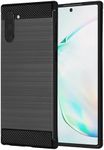 Casecious Compatible with Samsung Galaxy Note 10 4G or 5G Carbon Fiber Soft TPU Brushed Line Basic Phone Back Case Cover (Black)