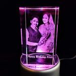 Craft N Creation Personalised 3D Crystal cube | Size 6x6x10 CM | Free Multi Color Rotating LED Light base