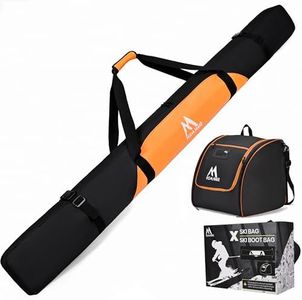 Hsmihair Ski Bag and Ski Boot Bag Combo-Padding Skis Bag for Air Travel,Water Proof Ski Boot Bag Fits for Skis Up to 200 CM and Boots Up To Size US13,Adults Ski Travel Bag (Orange)