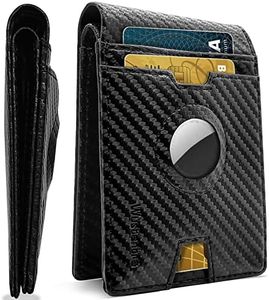 Wustentre AirTag Mens Wallet, Slim Wallet for Men with Airtag Holder, Minimalist Air Tag Wallets, Men's RFID Bifold Blocking Wallet, Thin Front Pocket Credit Card Mens Wallets with Airtag Slot, Full